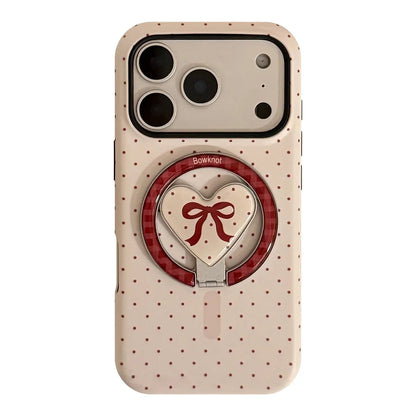 Polka Dot Magsafe Phone Case For iPhone Series 17 16 15 14 13 12 11 with Bowknot Grip