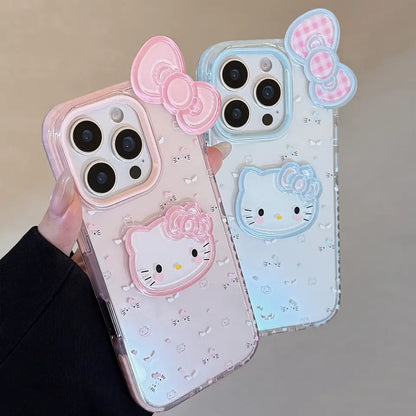 [No Plus Model] 3D Bowknot Cartoon Kitty Clear Phone Case for iPhone