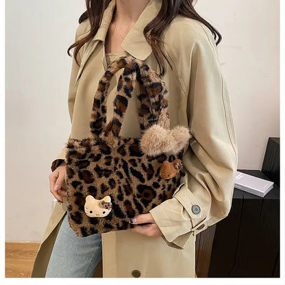 Leopard Kitten Handbag Velvet Plush Bags