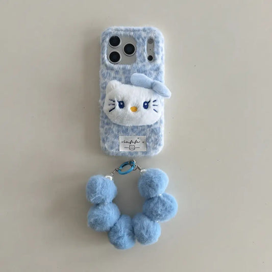 Plush Kitty Leopard Cute Kawaii Phone Case For iPhone 17 16 15 14 Series