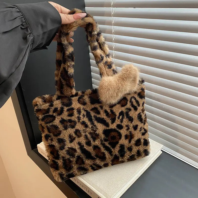 Leopard Kitten Handbag Velvet Plush Bags