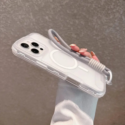 Candy Color Semi-clear Magsafe Lanyard Phone Case for iPhone 16 15 14 13 12 11