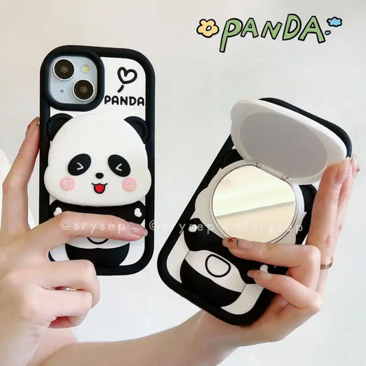 Panda Makeup Mirror Phone Case For iPhone Cute Back Cover