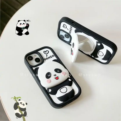Panda Makeup Mirror Phone Case For iPhone Cute Back Cover