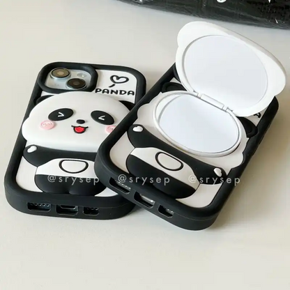 Panda Makeup Mirror Phone Case For iPhone Cute Back Cover
