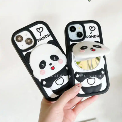 Panda Makeup Mirror Phone Case For iPhone Cute Back Cover