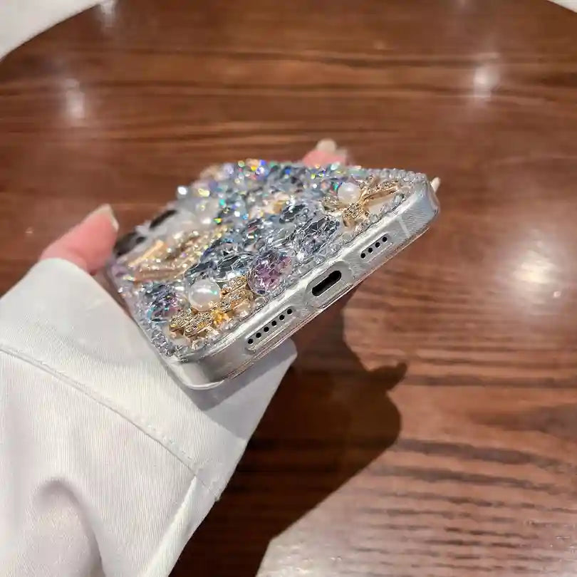 Perfume Bottle Pearl Sparkling Rhinestone Phone Case For iPhone Glitter Diamond Back Cover