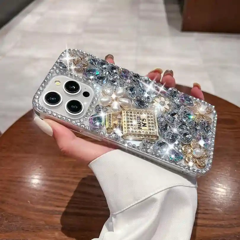Perfume Bottle Pearl Sparkling Rhinestone Phone Case For iPhone Glitter Diamond Back Cover