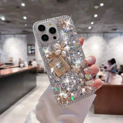 Perfume Bottle Pearl Sparkling Rhinestone Phone Case For iPhone Glitter Diamond Back Cover