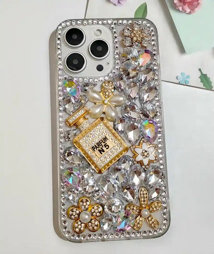 Perfume Bottle Pearl Sparkling Rhinestone Phone Case For iPhone Glitter Diamond Back Cover