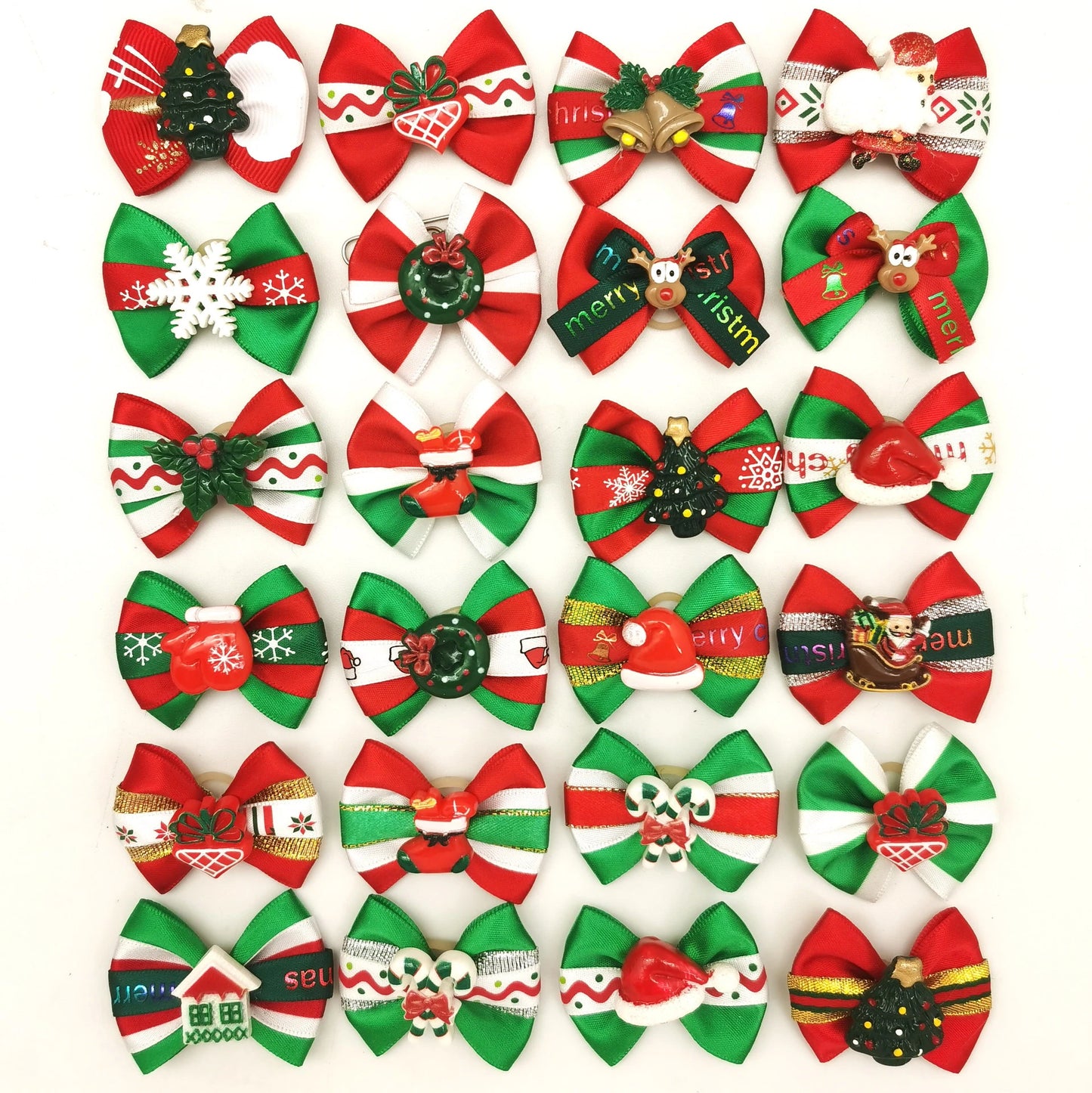 24 Pcs Hair Clips Set, Pet Headbands Hair Ornaments, Bows Ties, Christmas curls
