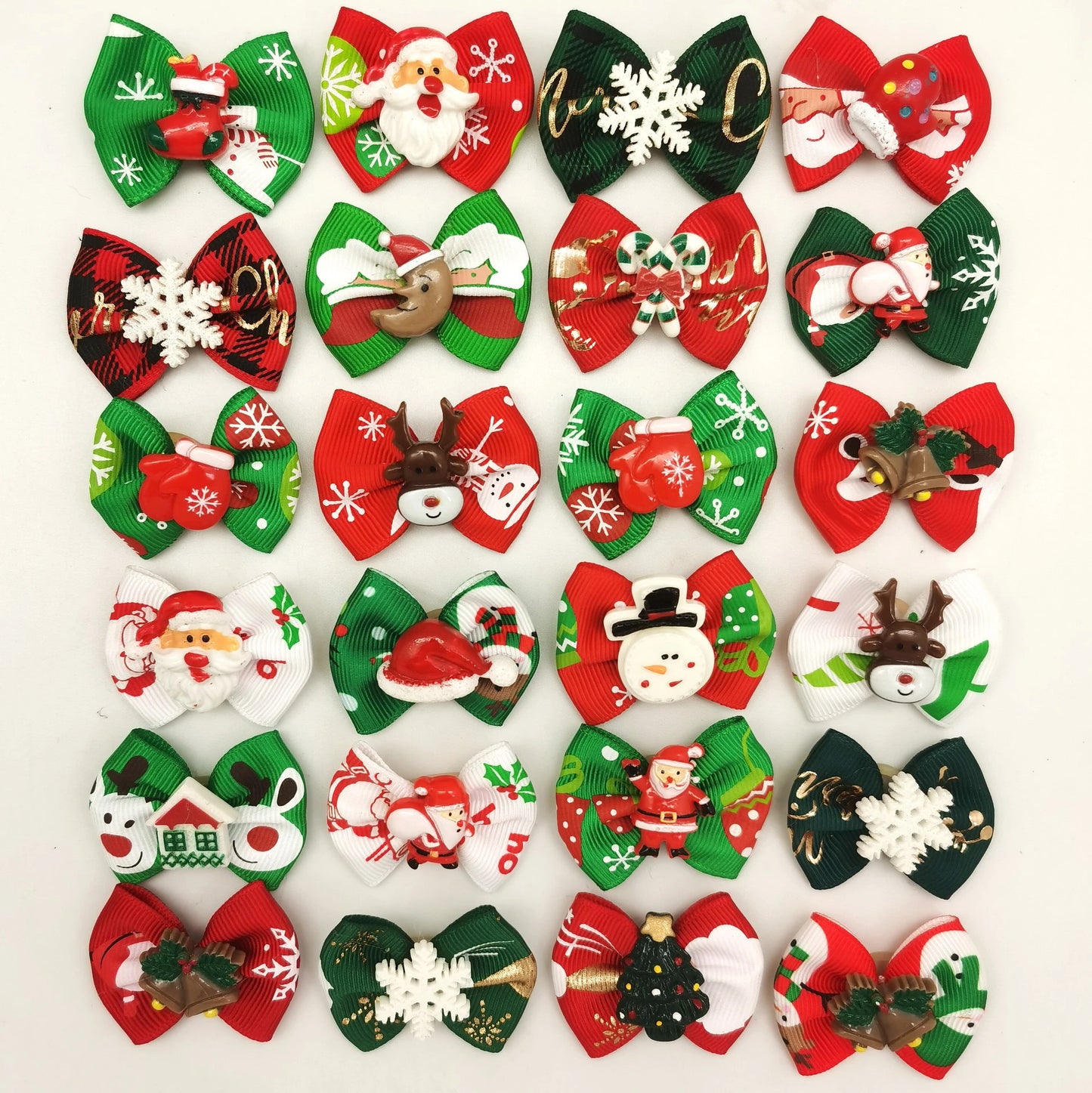24 Pcs Hair Clips Set, Pet Headbands Hair Ornaments, Bows Ties, Christmas curls