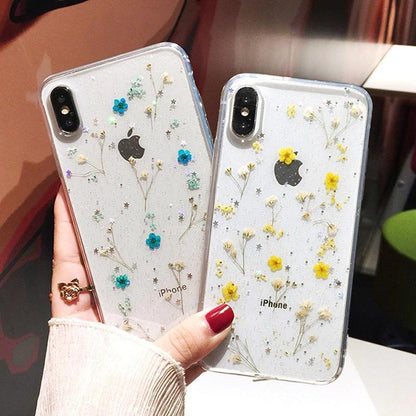 Real Dried Flower Transparent Protective Case for iPhone 17 16 15 14 13 12 11 Pro Max X Xr 7 8