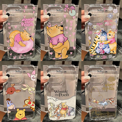 Cute Cartoon Pooh Bear Clear Phone Case For iPhone 17 16 16e 15 14 13 12 11 Mini Pro Max X XR 7 8 Air Plus Transparent Back Cover