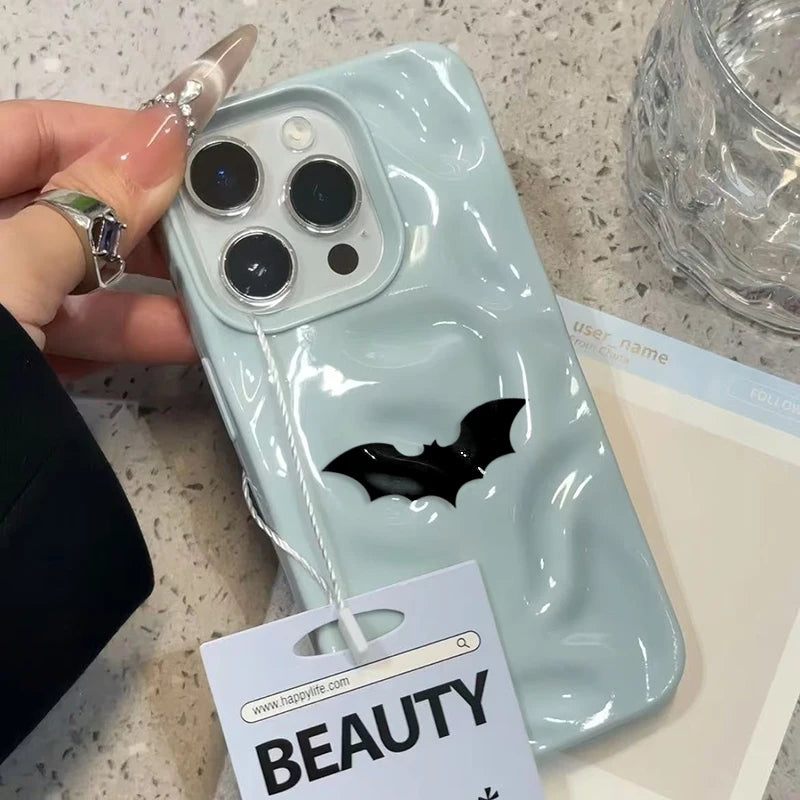Minimalist Black Bat Wave Texture Phone Case For iPhone 17 Air 11 12 13 14 15 16 Pro Max Plus Soft TPU Back Cover Halloween Gift