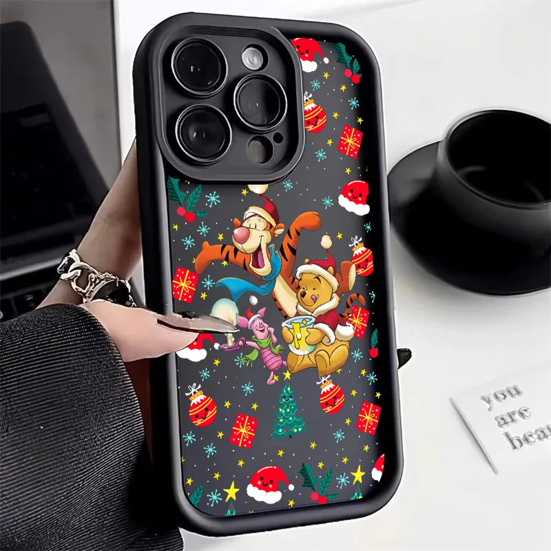 Cute Christmas Poohs Cartoon Bear Silicone Case For iPhone 17 11 15 16 13 Pro Max 14 Plus 12 16Pro 16E 17AIR