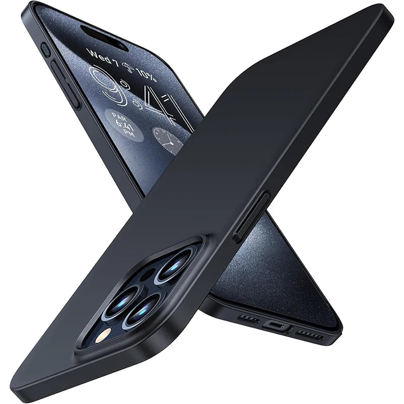 Coque arrière rigide ultra-mince en polycarbonate mat pour iPhone 17 Air, 16e, 16, 15, 14, 13, 12 Pro Max, couleur unie, finition givrée.