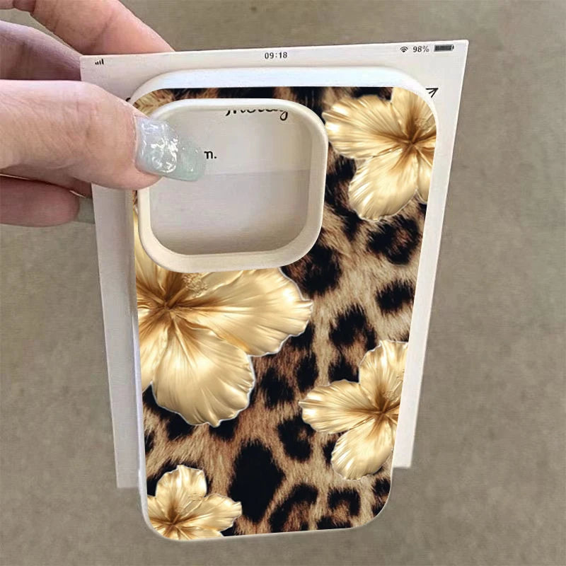 Golden Leopard Lychee Pattern Phone Case For iPhone 16 17 Pro Max 11 12 13 14 15 Pro 16 Plus XS X XR 16e Shockproof Soft Cover