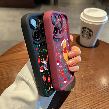 Cute Christmas Poohs Cartoon Bear Silicone Case For iPhone 17 11 15 16 13 Pro Max 14 Plus 12 16Pro 16E 17AIR