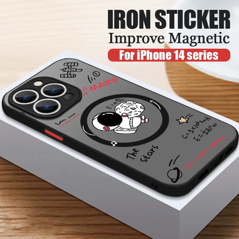Magnetic For Magsafe Astronaut Case For iPhone Air 16e 17 15 Pro Max 14 13 12 Pro 11 16 Plus Shockproof Bumper Hard Matte Cover