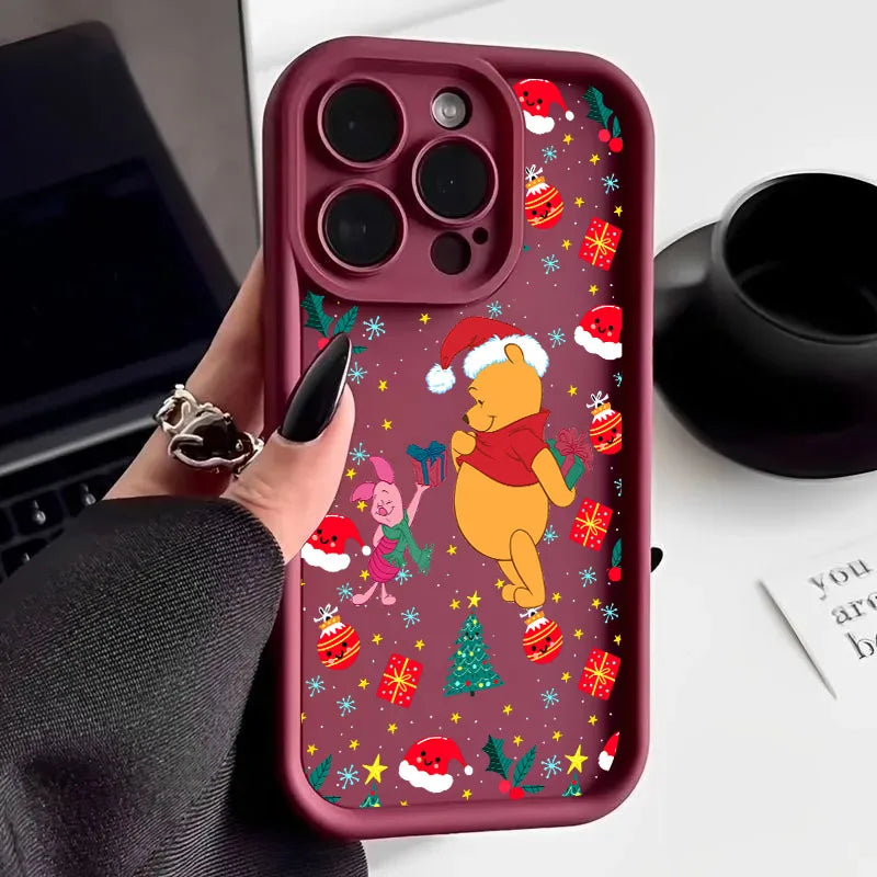 Cute Christmas Poohs Cartoon Bear Silicone Case For iPhone 17 11 15 16 13 Pro Max 14 Plus 12 16Pro 16E 17AIR