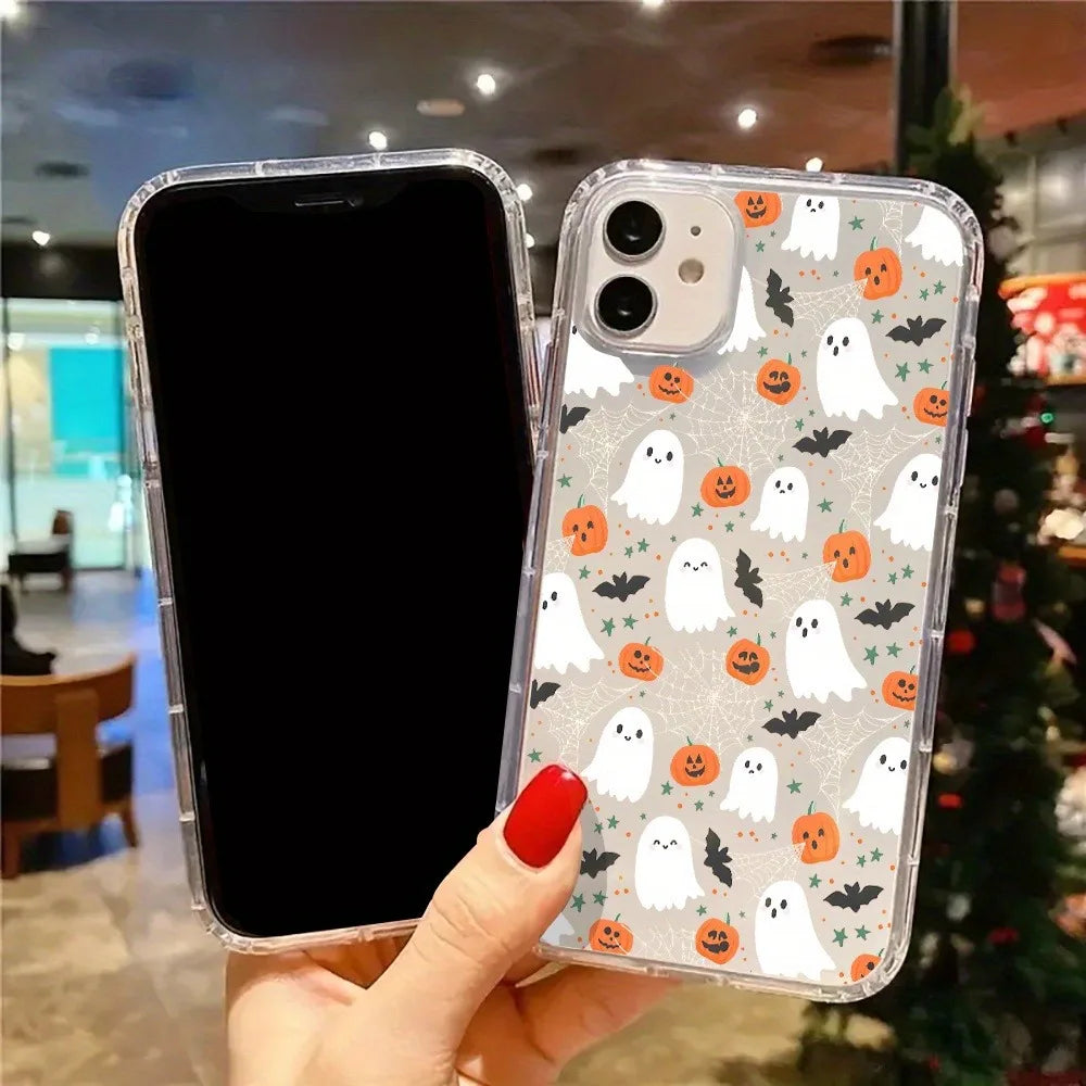 Spooky Pumpkin Transparent Phone Case Cover for iPhone 17 11 12 13 14 15 16 Pro Max 7 8 Plus XS Max X XS XR Cute Halloween Cases