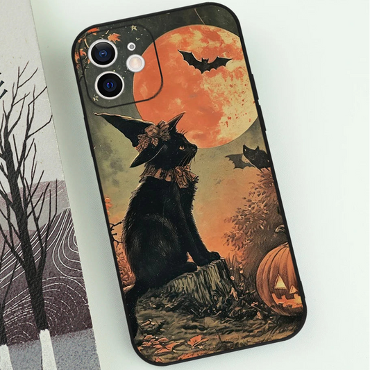 Funny Halloween Black Cat Phone Case For iPhone 17 16 15 14 13 12 11 Pro Max Mini X XS 8 7 Plus 17 Air 16E Shockproof Soft Cover