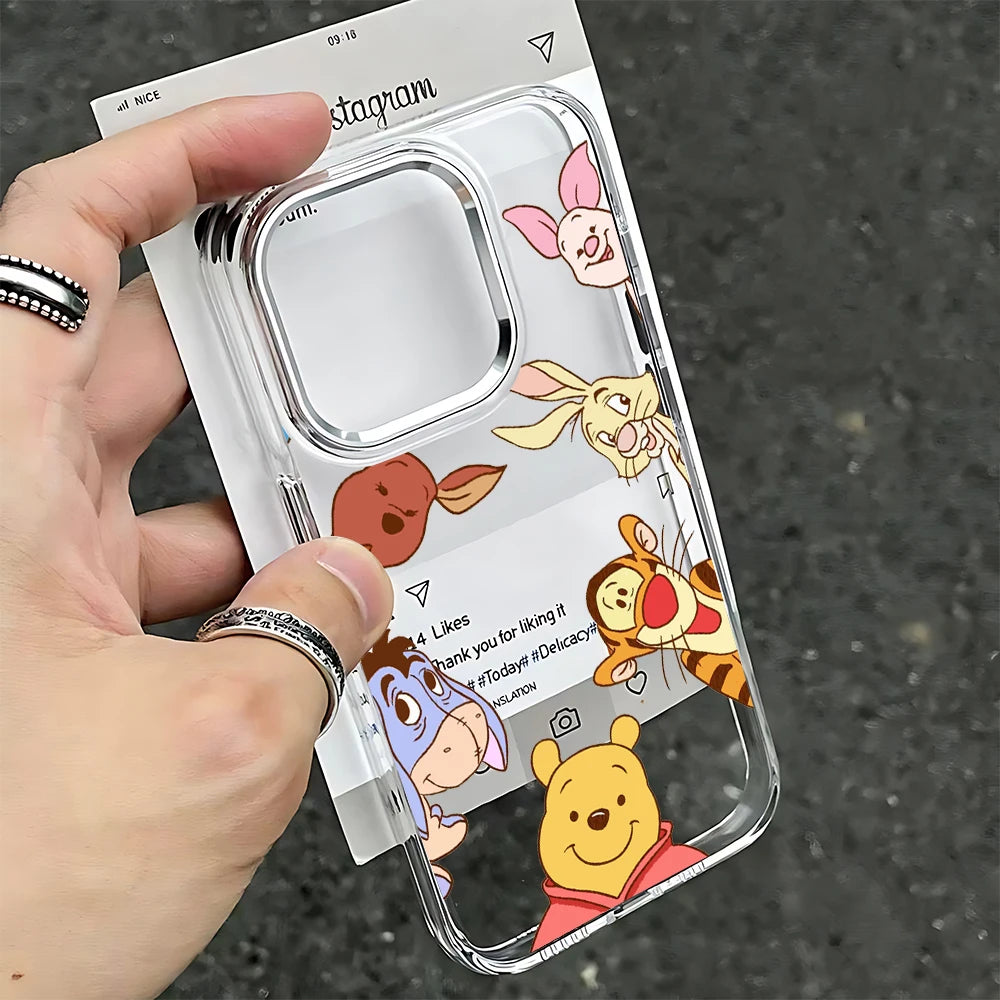 Cute Cartoon Pooh Clear TPU Protective Phone Case for iPhone 17 16 15 14 13 12 11 Pro Xs max