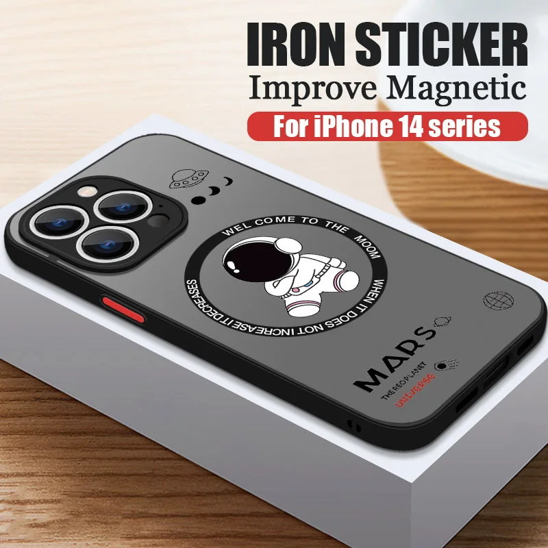 Magnetic For Magsafe Astronaut Case For iPhone Air 16e 17 15 Pro Max 14 13 12 Pro 11 16 Plus Shockproof Bumper Hard Matte Cover