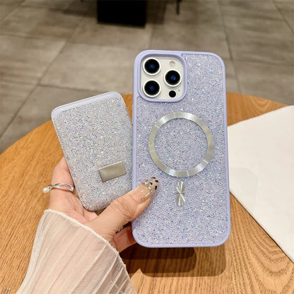 Luxury Flash Diamond Magnetic Card Case Phone Case For iPhone 17 16 15 14 13 12 Pro Max Plus Wireless Charging Shockproof Cover