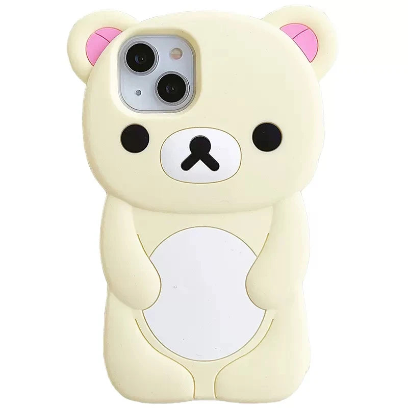 Cute 3D Bear For iPhone 17 16 15 14 13 12 11 Pro Plus mini Max Xs XR 6 7 8 SE Silicone Rilakkuma Bear Soft Cover Case