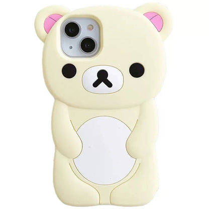 Cute 3D Bear For iPhone 17 16 15 14 13 12 11 Pro Plus mini Max Xs XR 6 7 8 SE Silicone Rilakkuma Bear Soft Cover Case