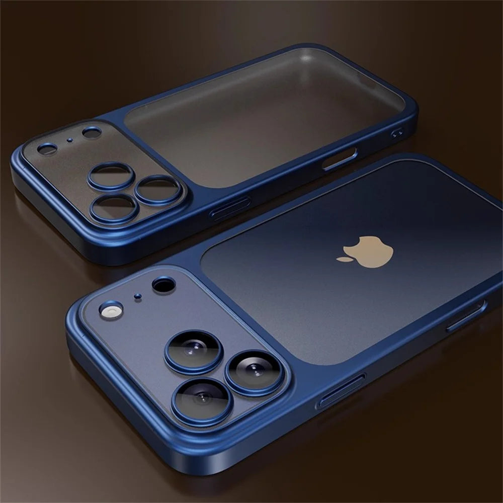 Luxury Original Matte Clear Frosted Phone Case For iPhone 17 16 15 Pro Max Lens Protection Solid Color Frame Shockproof Cover