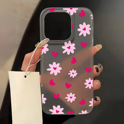 Coque de téléphone mignonne avec motif de cœur et de fleurs pour iPhone 15, iPhone 13, 16, 12, 14, 11, 17 Pro Max et 13 Mini. Protection antichoc, transparente et souple.