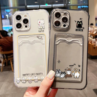 Étui souple transparent avec porte-cartes pour iPhone 13, 11, 16e, 15, 12, 14, 17, 16 Pro Max, 7 Plus, XR et SE. Motif floral esthétique.