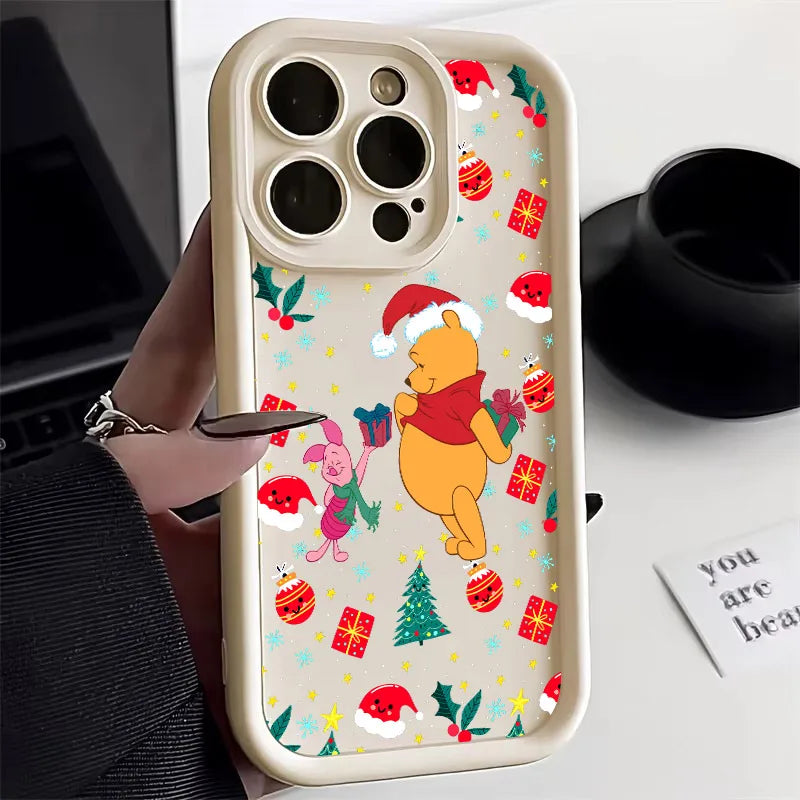 Cute Christmas Poohs Cartoon Bear Silicone Case For iPhone 17 11 15 16 13 Pro Max 14 Plus 12 16Pro 16E 17AIR