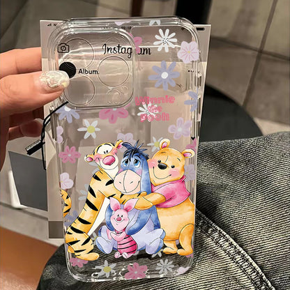 Cute Cartoon Pooh Bear Clear Phone Case For iPhone 17 16 16e 15 14 13 12 11 Mini Pro Max X XR 7 8 Air Plus Transparent Back Cover