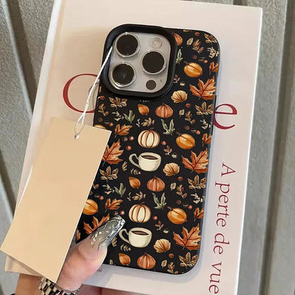 Cute Autumn Pumpkin Coffee Illustration Phone Case For iPhone 11 12 13 14 15 16 17 Pro Max Plus 17 Air X XR XS Shockproof Back Cover Silicone Protective iPhone Case