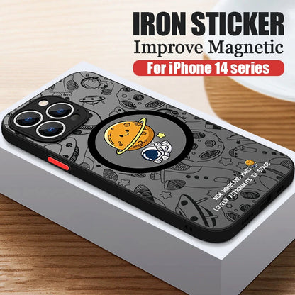 Magnetic For Magsafe Astronaut Case For iPhone Air 16e 17 15 Pro Max 14 13 12 Pro 11 16 Plus Shockproof Bumper Hard Matte Cover