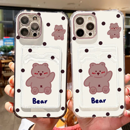 Cute Dinosaur Silicone Phone Case For iPhone 15 13 17 11 12 14 16 Pro Max 7 8 Plus XR XS SE 2020 Card Slot Bag Holder Soft Cover