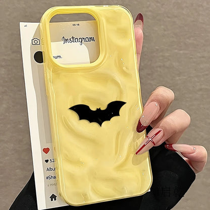 Minimalist Black Bat Wave Texture Phone Case For iPhone 17 Air 11 12 13 14 15 16 Pro Max Plus Soft TPU Back Cover Halloween Gift