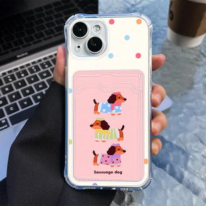 Étui transparent avec porte-cartes pour iPhone 13 15 16 11 17 12 14 Pro Max XR XS X 7 8 Plus SE - Motif chien mignon