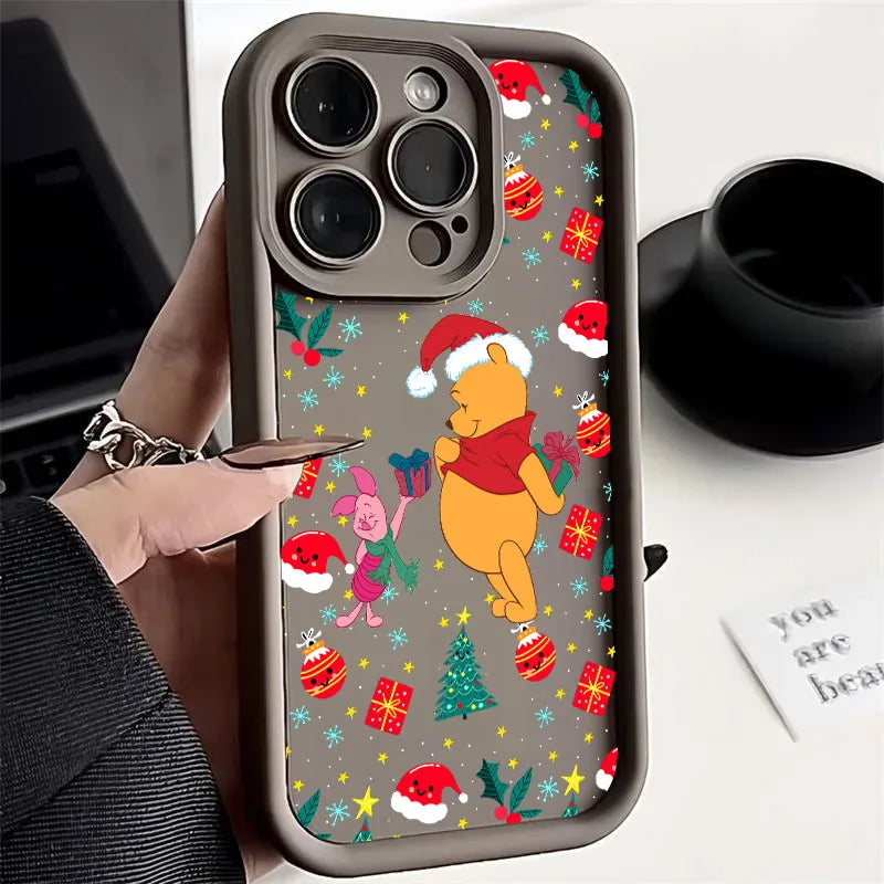 Cute Christmas Poohs Cartoon Bear Silicone Case For iPhone 17 11 15 16 13 Pro Max 14 Plus 12 16Pro 16E 17AIR