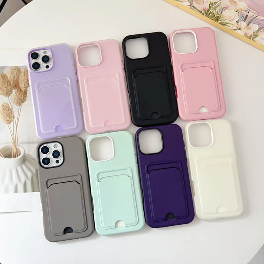 Candy Color Wallet with Card Slot Holder Protective Case For iPhone 17 Air 16e 16 Pro Max 15 14 Plus 13 12 11 Shockproof Cover