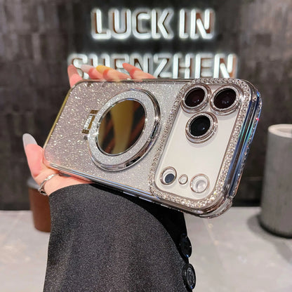 Fashion Glitter Diamond Mirror Phone Case For iPhone 17 16 15 14 13 12 11 Pro Max Plus 17Pro 17 Air Shockproof Stand Back Cover