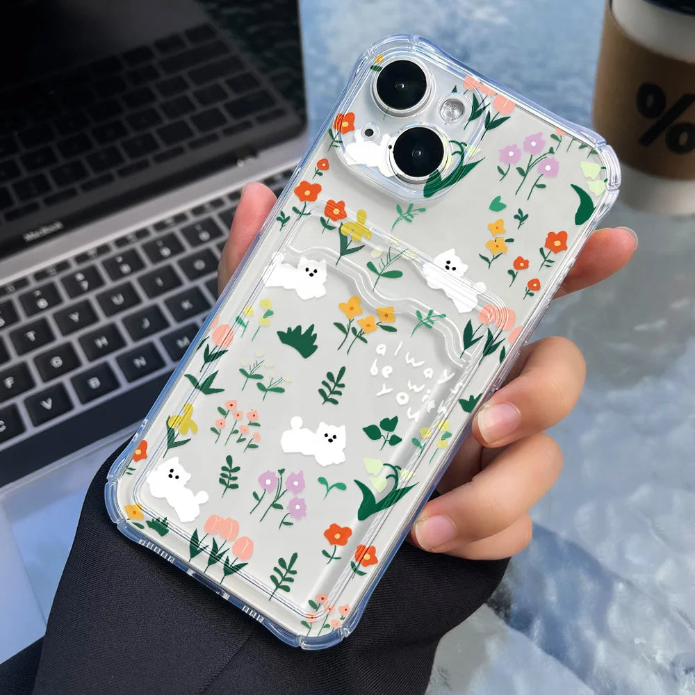 Cute Dinosaur Silicone Phone Case For iPhone 15 13 17 11 12 14 16 Pro Max 7 8 Plus XR XS SE 2020 Card Slot Bag Holder Soft Cover