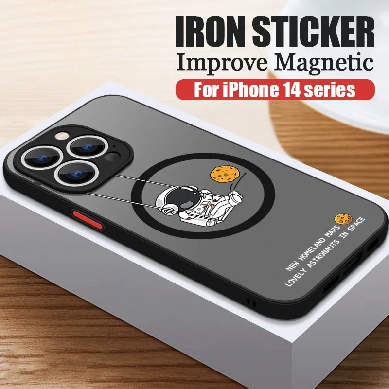 Magnetic For Magsafe Astronaut Case For iPhone Air 16e 17 15 Pro Max 14 13 12 Pro 11 16 Plus Shockproof Bumper Hard Matte Cover