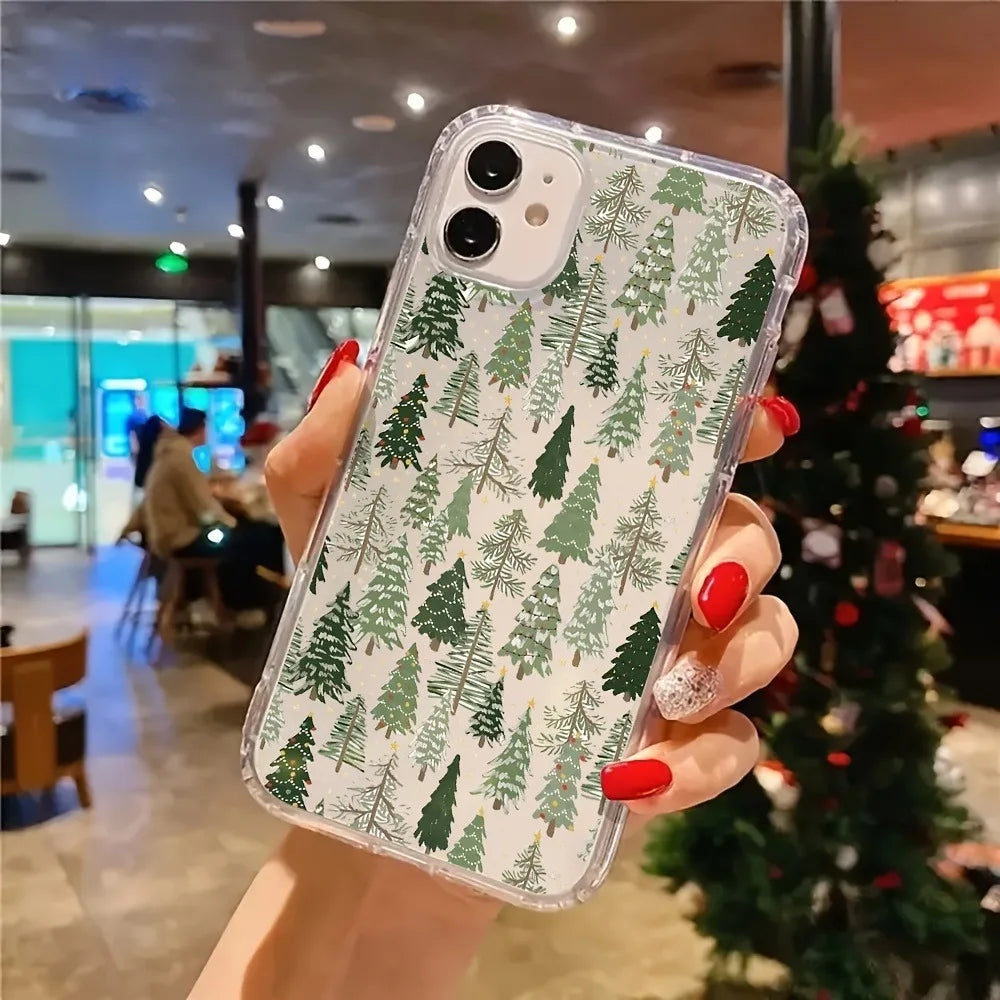 Fir Santa Tree Aesthetic Clear Phone Case for iPhone 17 16 11 15 14 13 12 Pro Max XS X 7 8 Plus Transparent Back Phone Cover