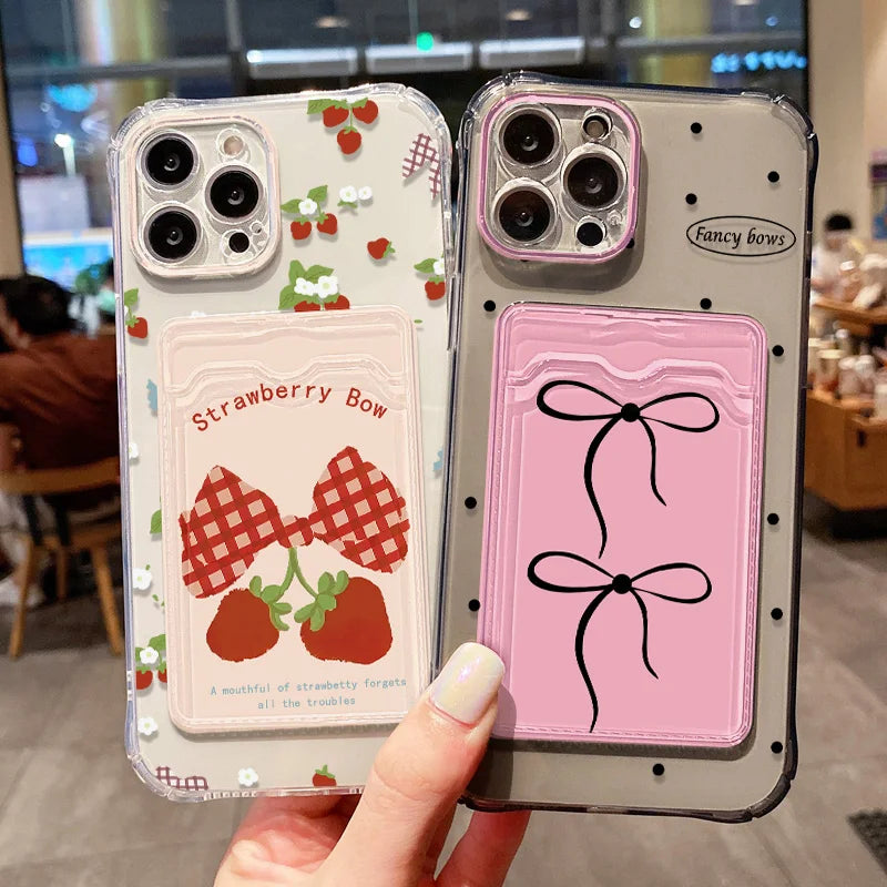 Étui souple transparent avec porte-cartes pour iPhone 13, 11, 16e, 15, 12, 14, 17, 16 Pro Max, 7 Plus, XR et SE. Motif floral esthétique.