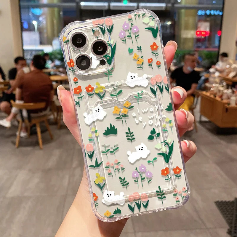Cute Dinosaur Silicone Phone Case For iPhone 15 13 17 11 12 14 16 Pro Max 7 8 Plus XR XS SE 2020 Card Slot Bag Holder Soft Cover